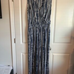 New Directions Navy and White Striped Jumpsuit